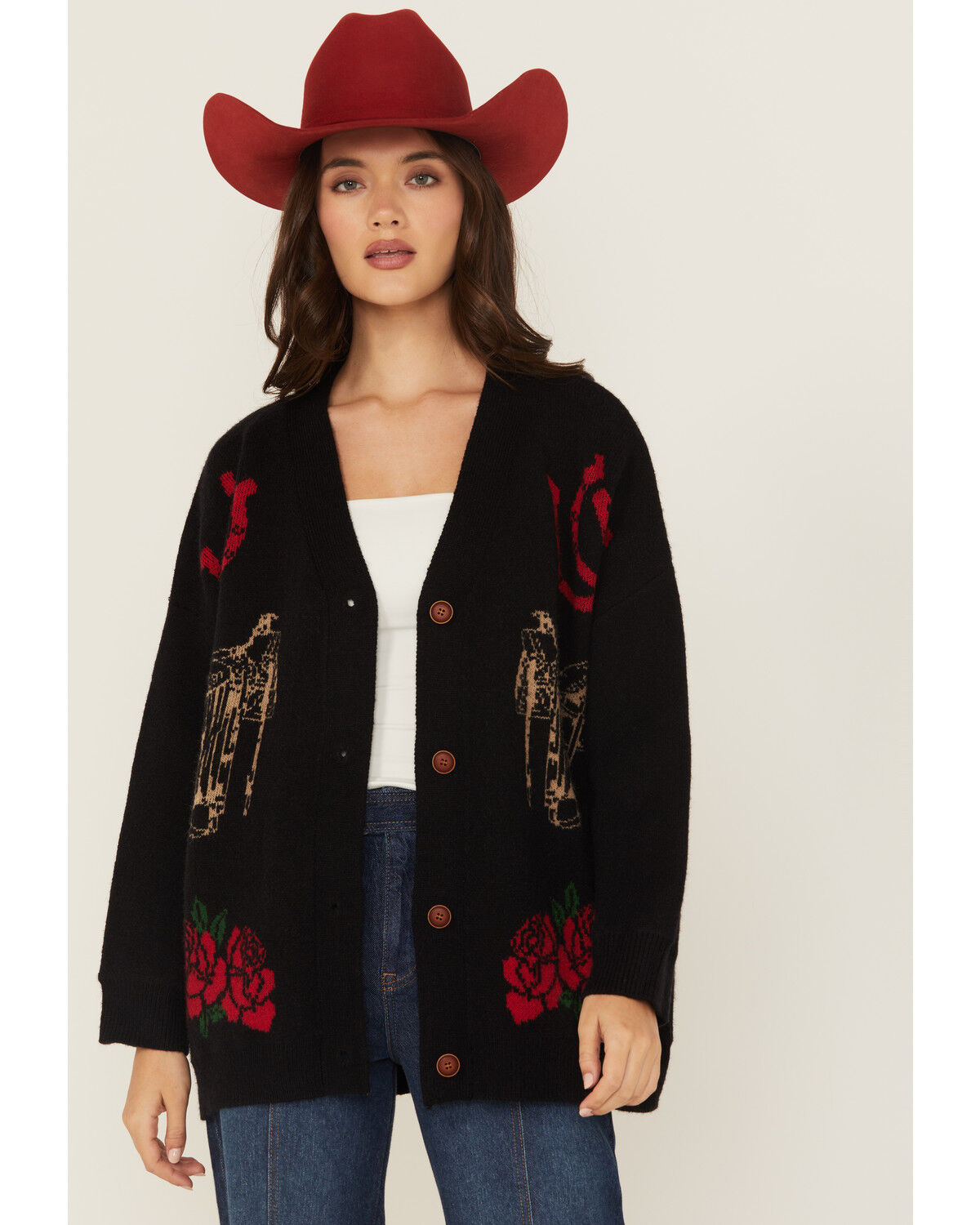 Rodeo Quincy Women's Horse Rose Cardigan
