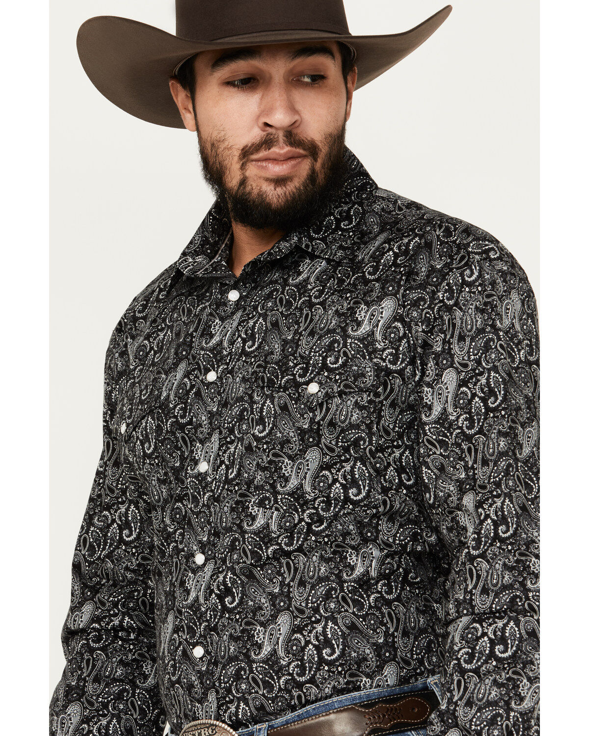 Rough Stock by Panhandle Men's Paisley Print Long Sleeve Snap Stretch Western Shirt