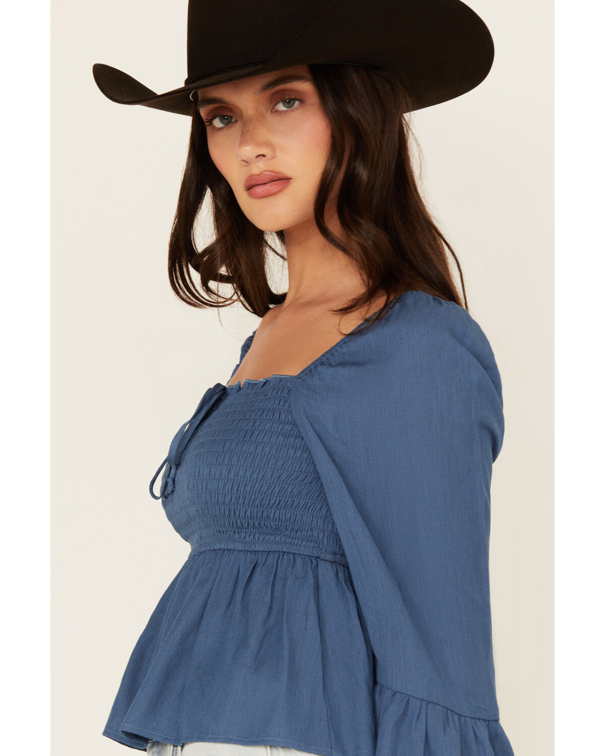 Ash & Violet Women's Smocked Front Bell Sleeve Top