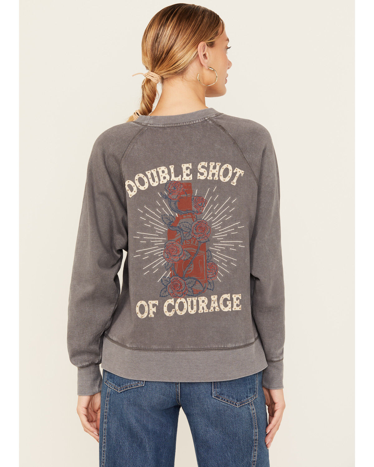 Cleo + Wolf Women's Double Shot Long Sleeve Crew Neck Graphic Sweatshirt