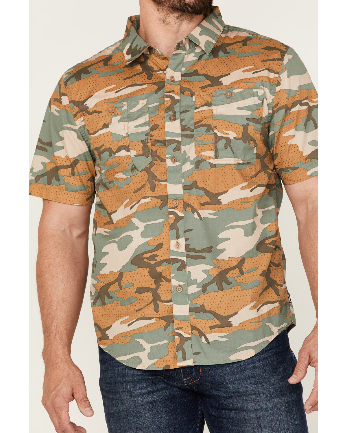 Brixton Men's Charter Camo Print Utility Button Down Western Shirt