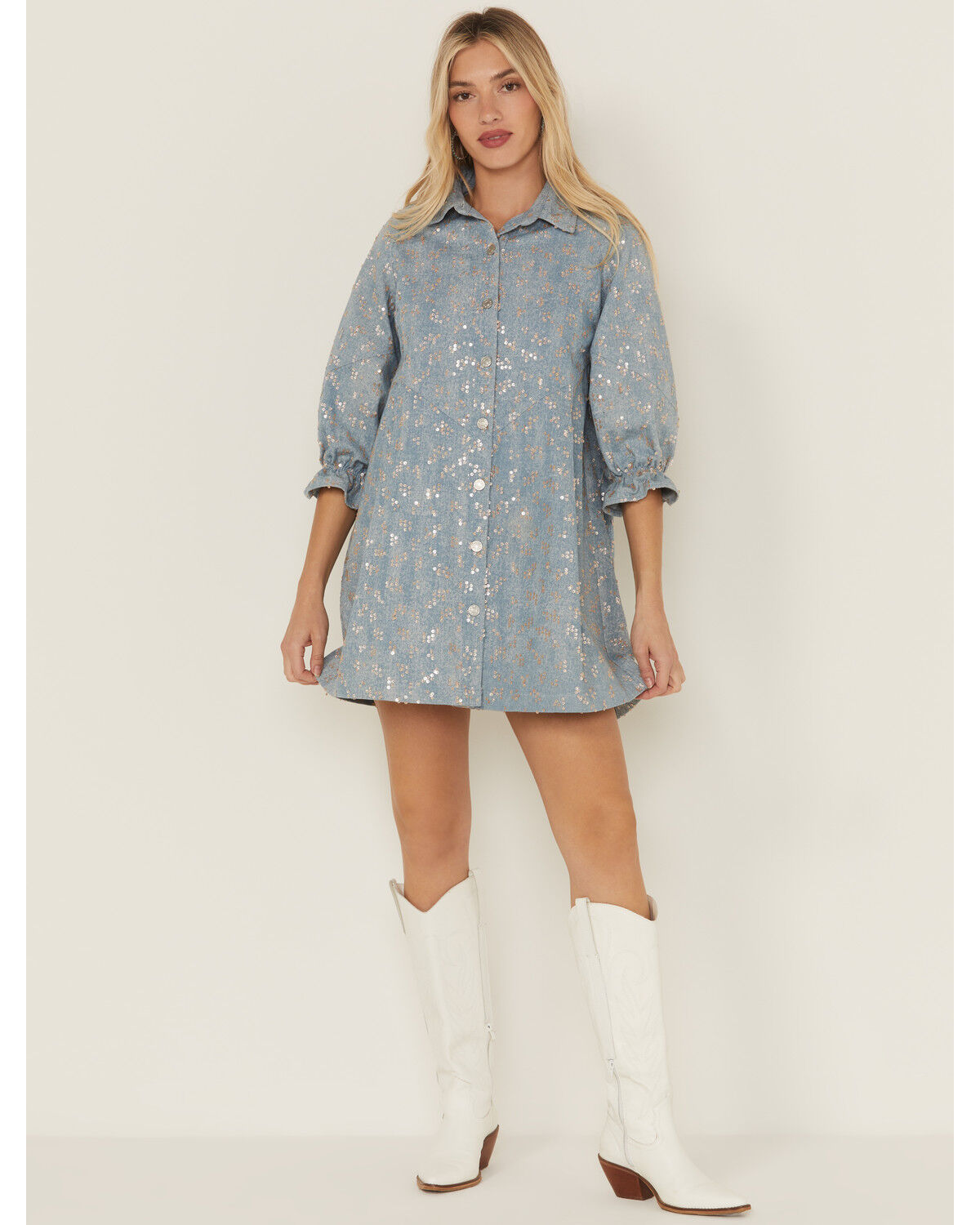 Blue B Women's Denim Sequins Mini Dress