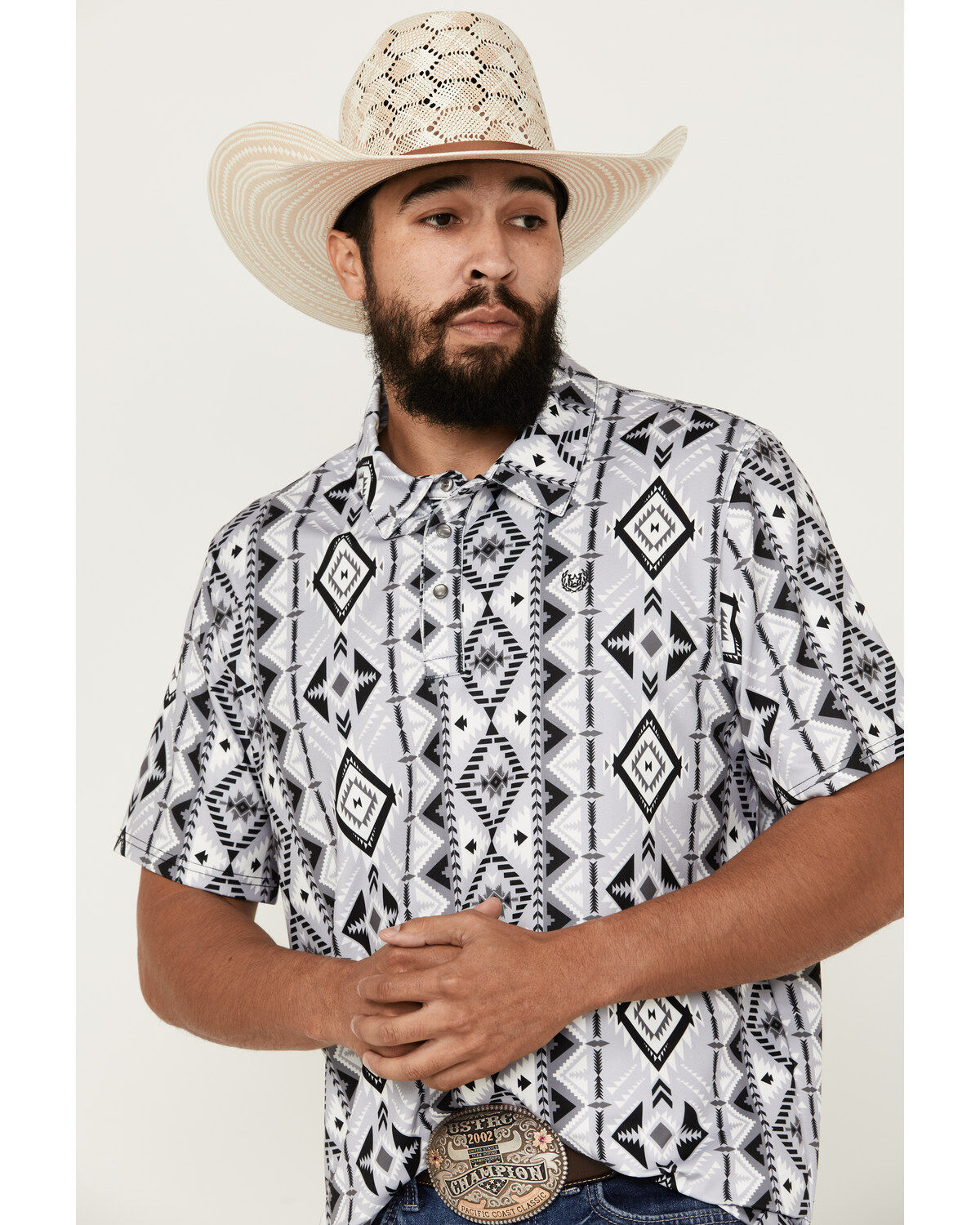 Panhandle Men's Southwestern Print Short Sleeve Performance Polo Shirt