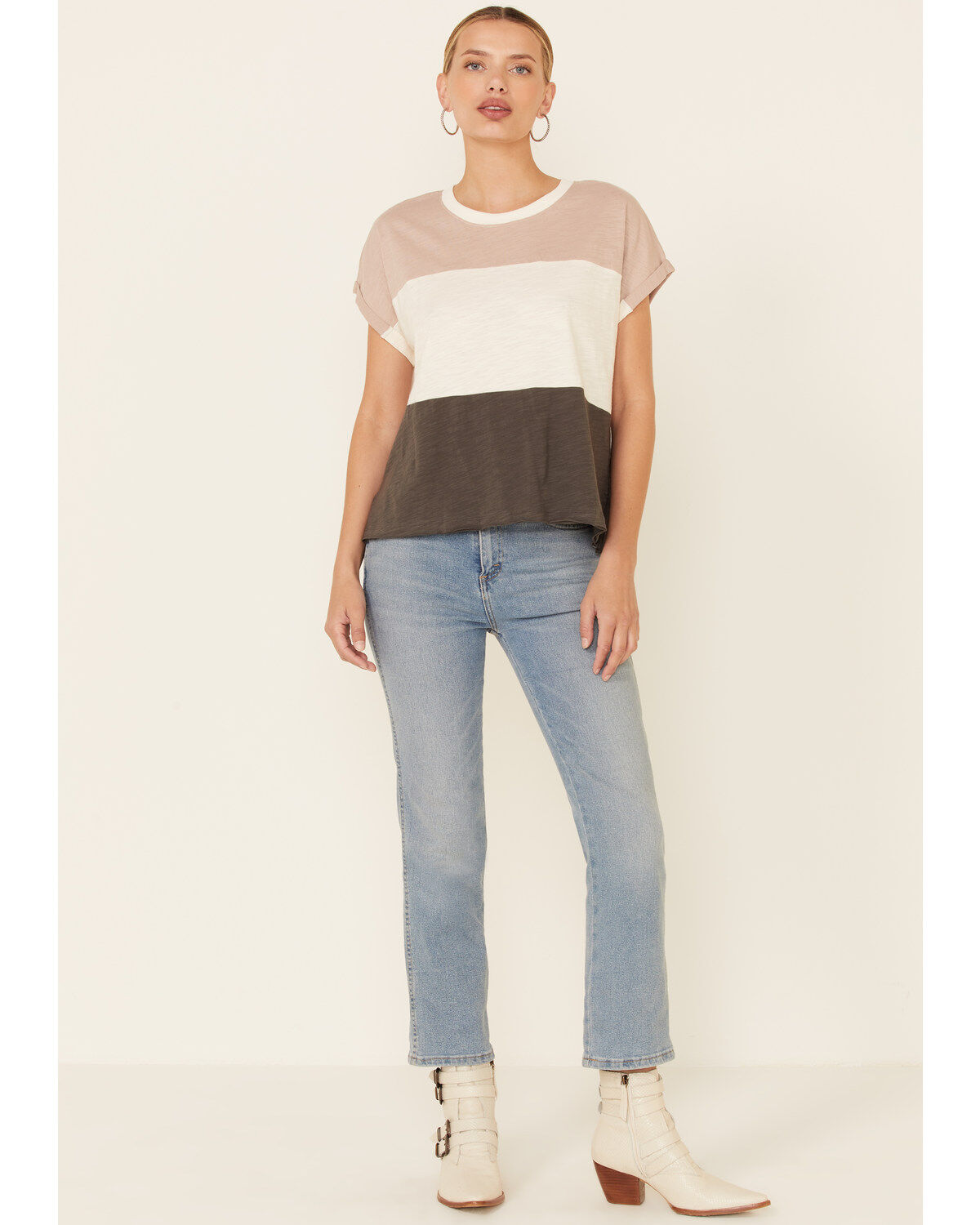 Wishlist Women's Wide Stripe Colorblock Dolman Short Sleeve Top