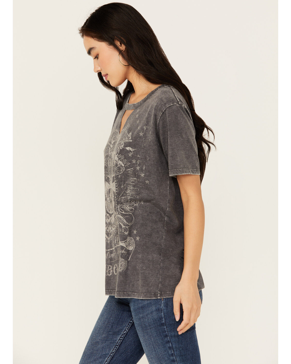 Blended Women's Rodeo Cowboy Cutout Short Sleeve Graphic Tee