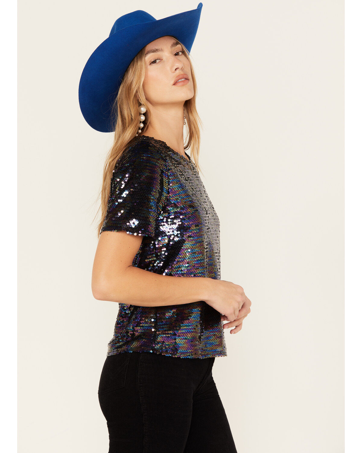 Molly Bracken Women's Oil Slick Sequin Top
