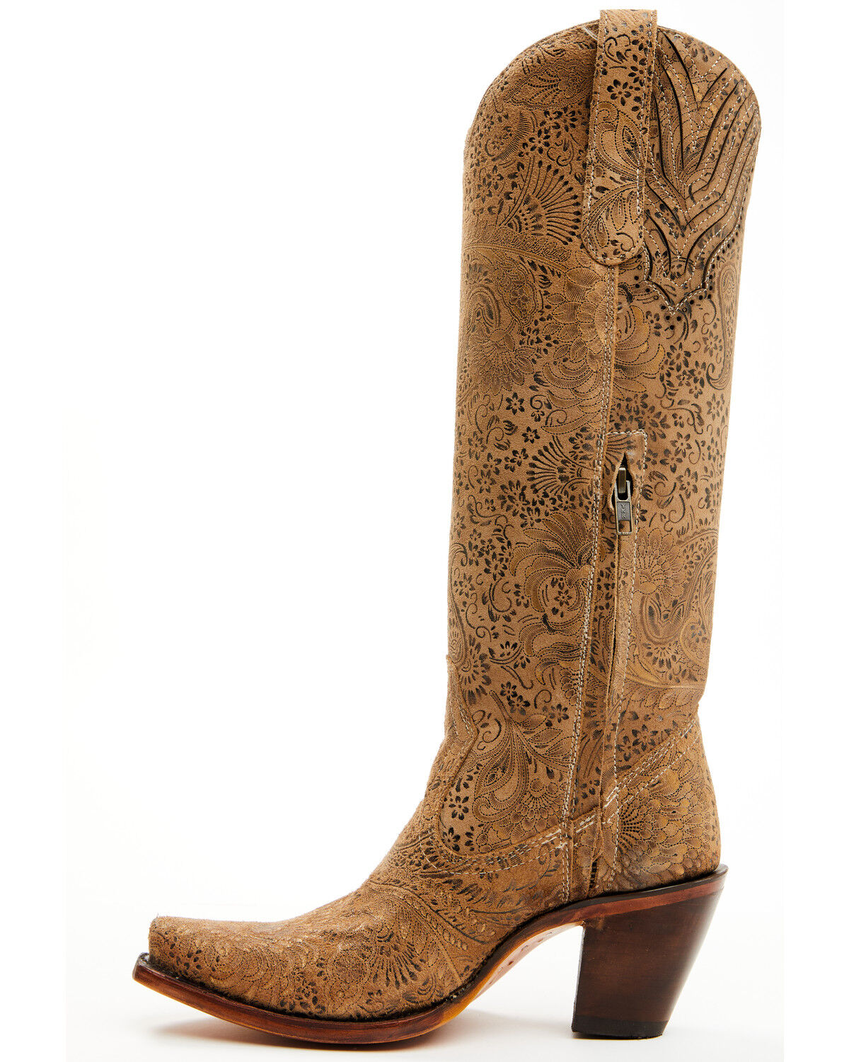Corral Women's Stamped Floral Suede Tall Western Boots - Snip Toe