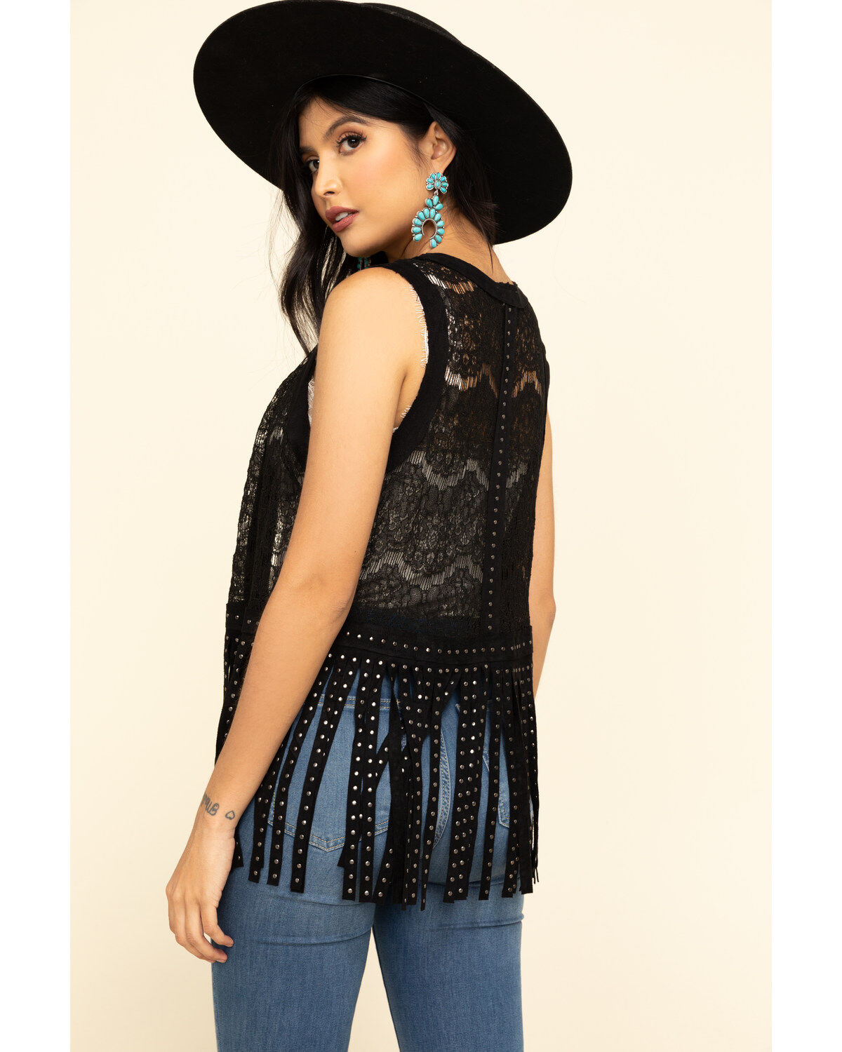 Vocal Women's Lace Studded Fringe Vest