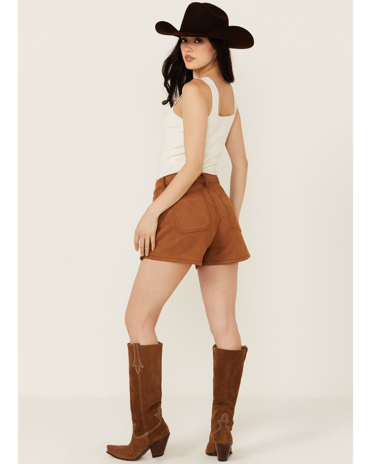 Rock & Roll Denim Women's High Rise Faux Suede Fringe Shorts