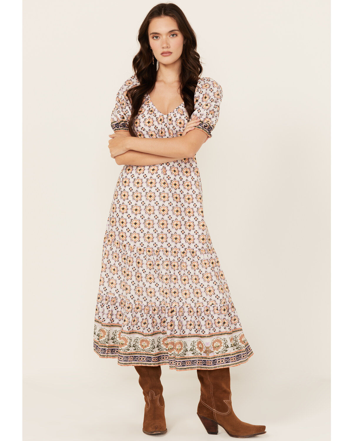 Cleobella Women's Paula Geo Print Short Sleeve Midi Dress