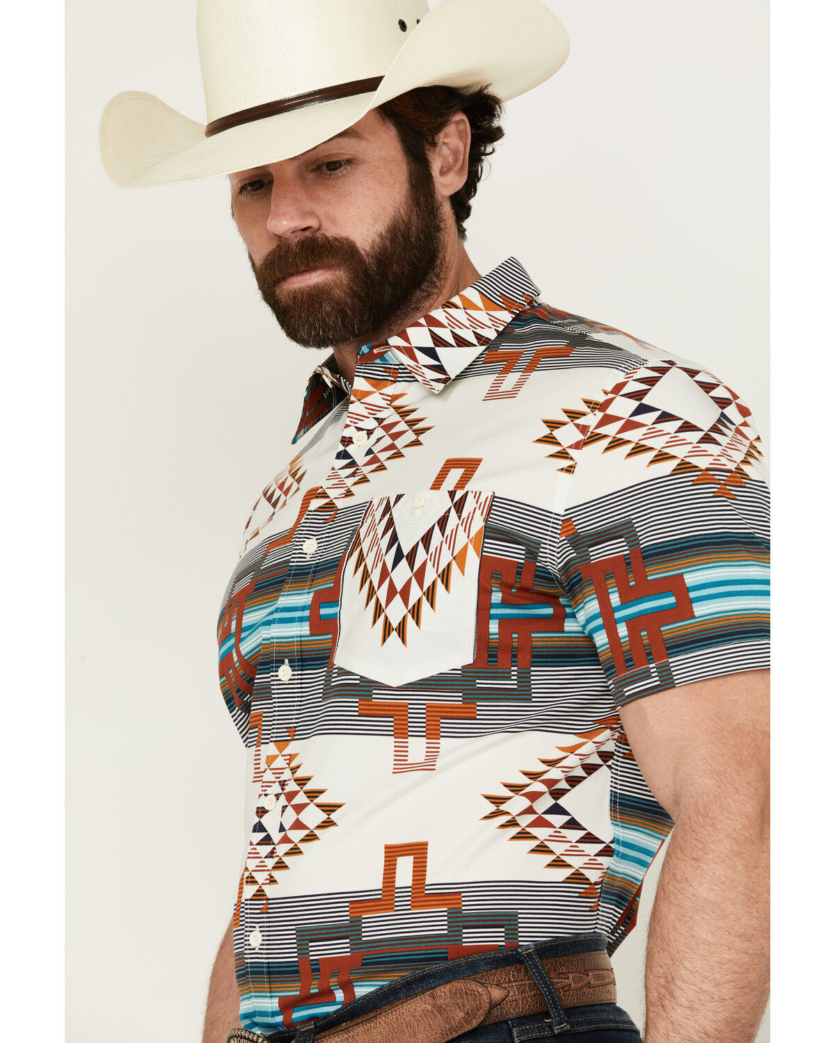 RANK 45® Men's Flash Fire Exploded Southwestern Print Short Sleeve Button-Down Performance Stretch Western Shirt