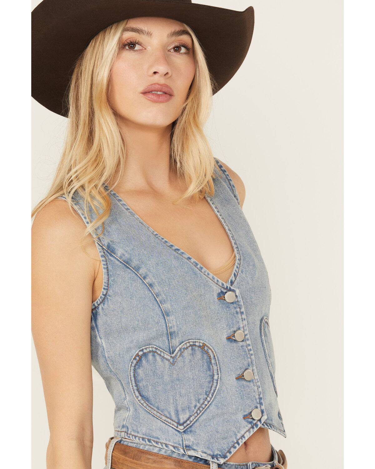 Ashley Vintage Charm by 26 International Women's Heart Pocket Denim Vest