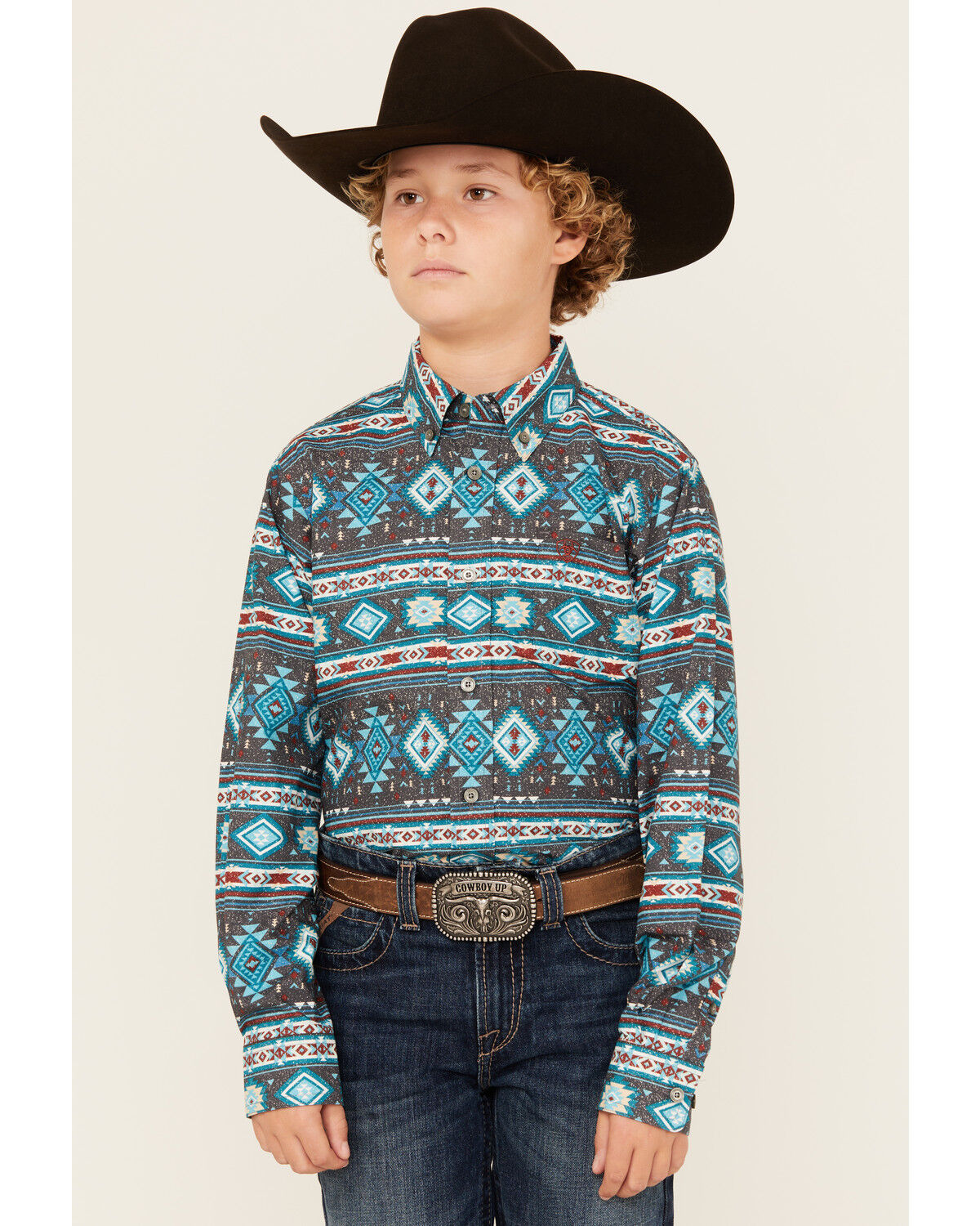 Ariat Boys' Classic Southwestern Striped Long Sleeve Button-Down Western Shirt