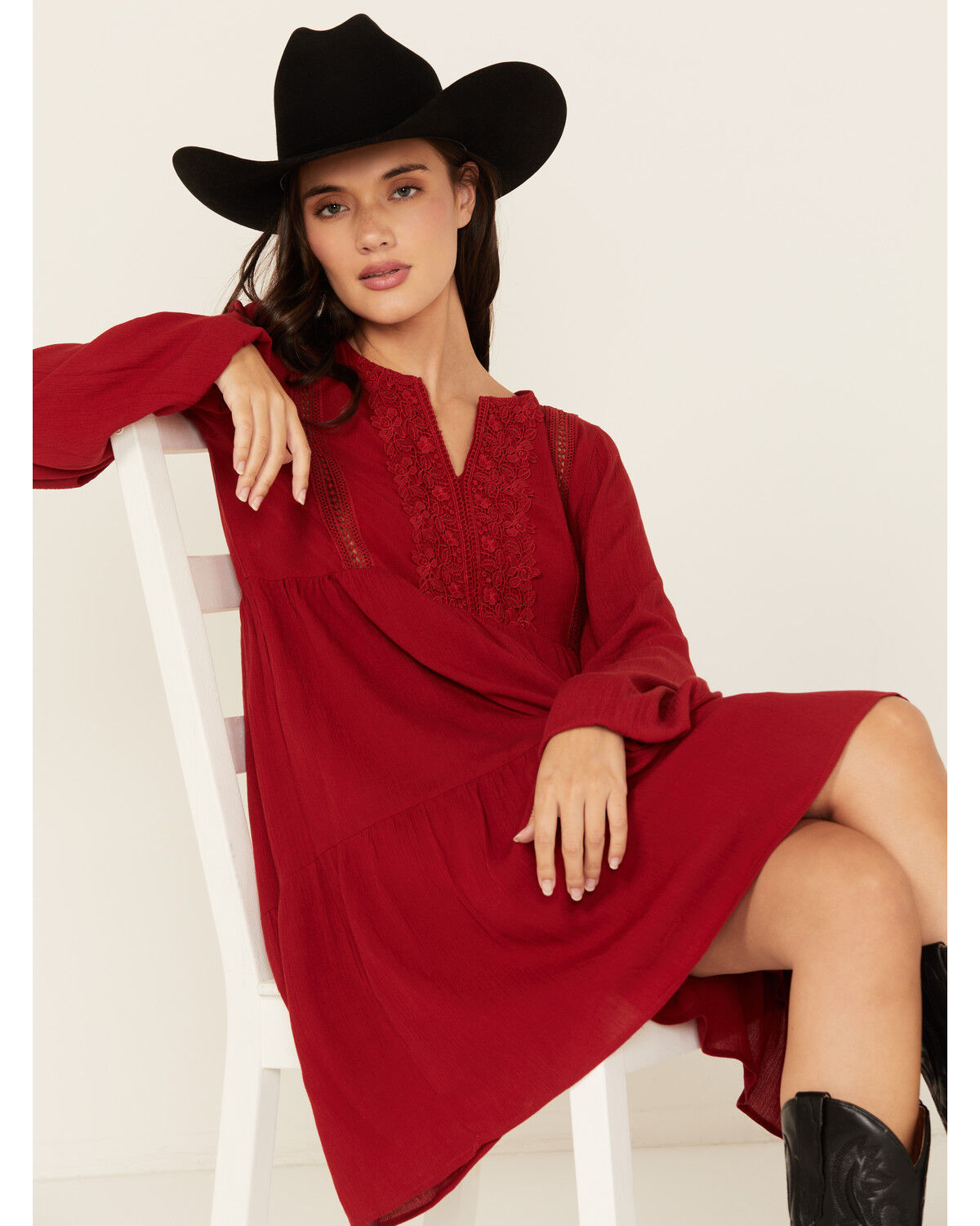 Wild Moss Women's Crochet Trim Mini Dress