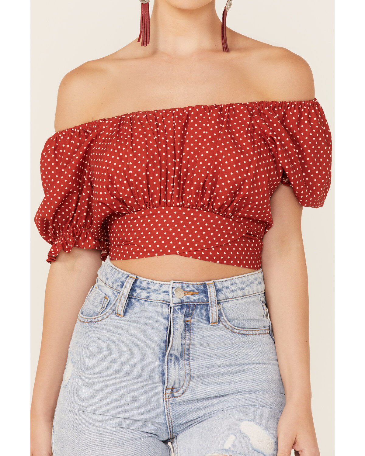 Beyond The Radar Women's Dot Print Tie Back Crop Top