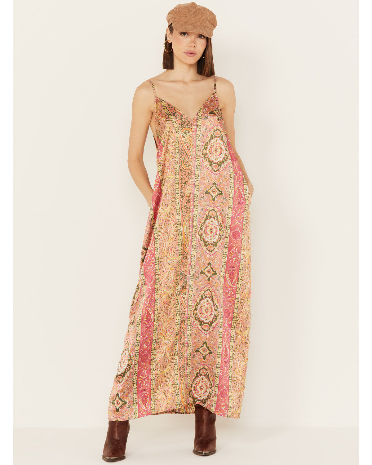 By Together Women's Floral Print V Neck Sleeveless Maxi Dress