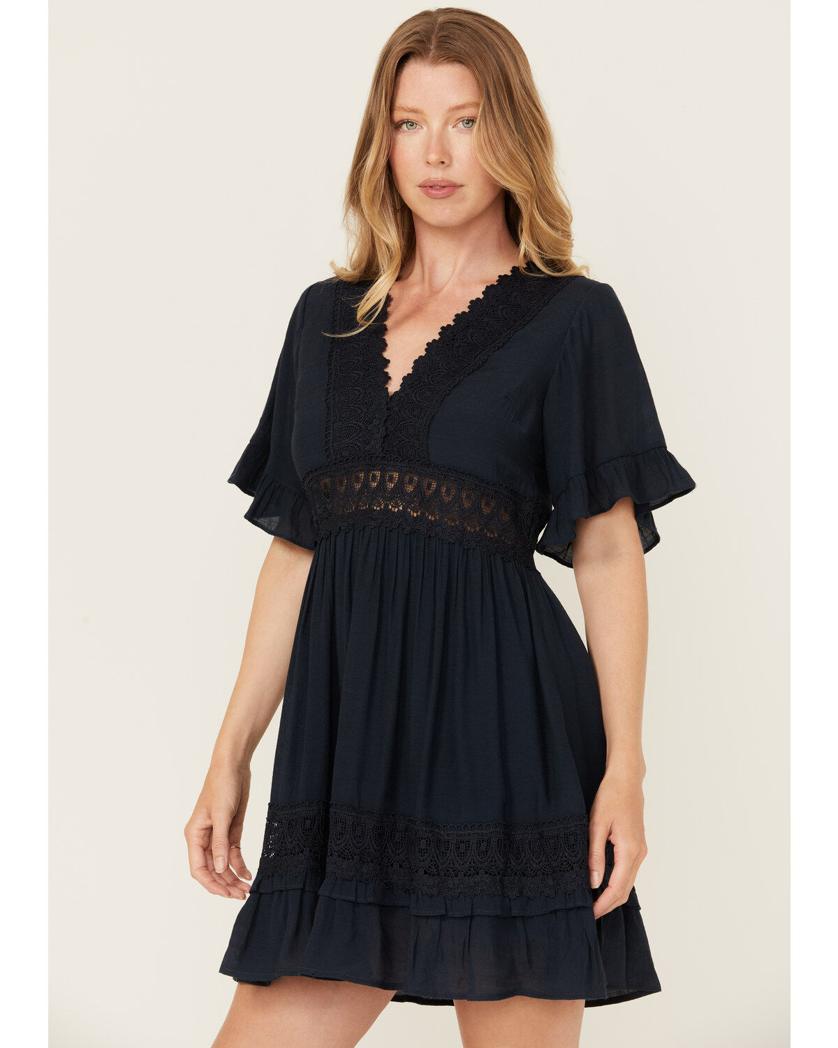 Wishlist Women's Solid Lace Trim Mini Dress