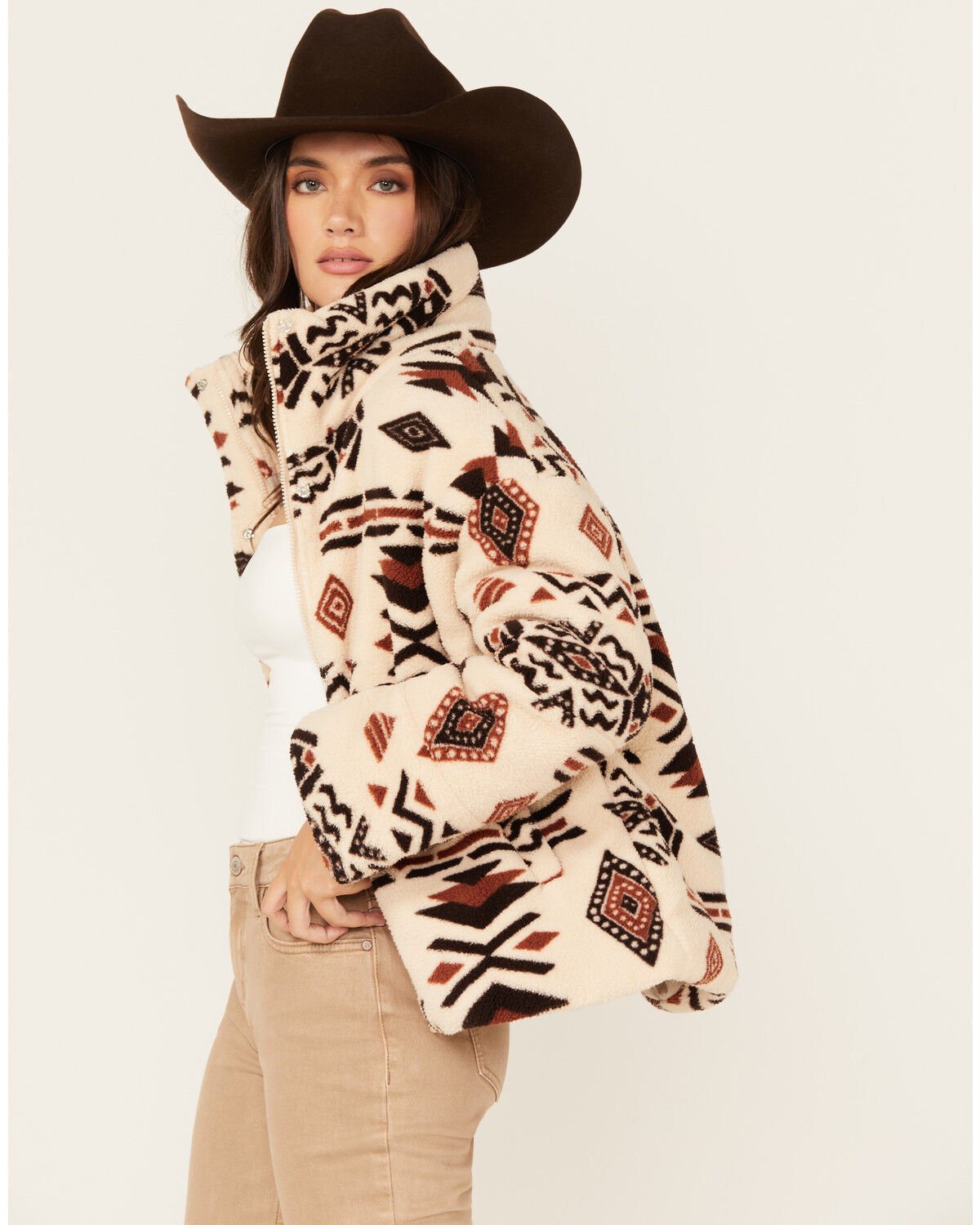 Miss Me Women's Southwestern Print Sherpa Jacket