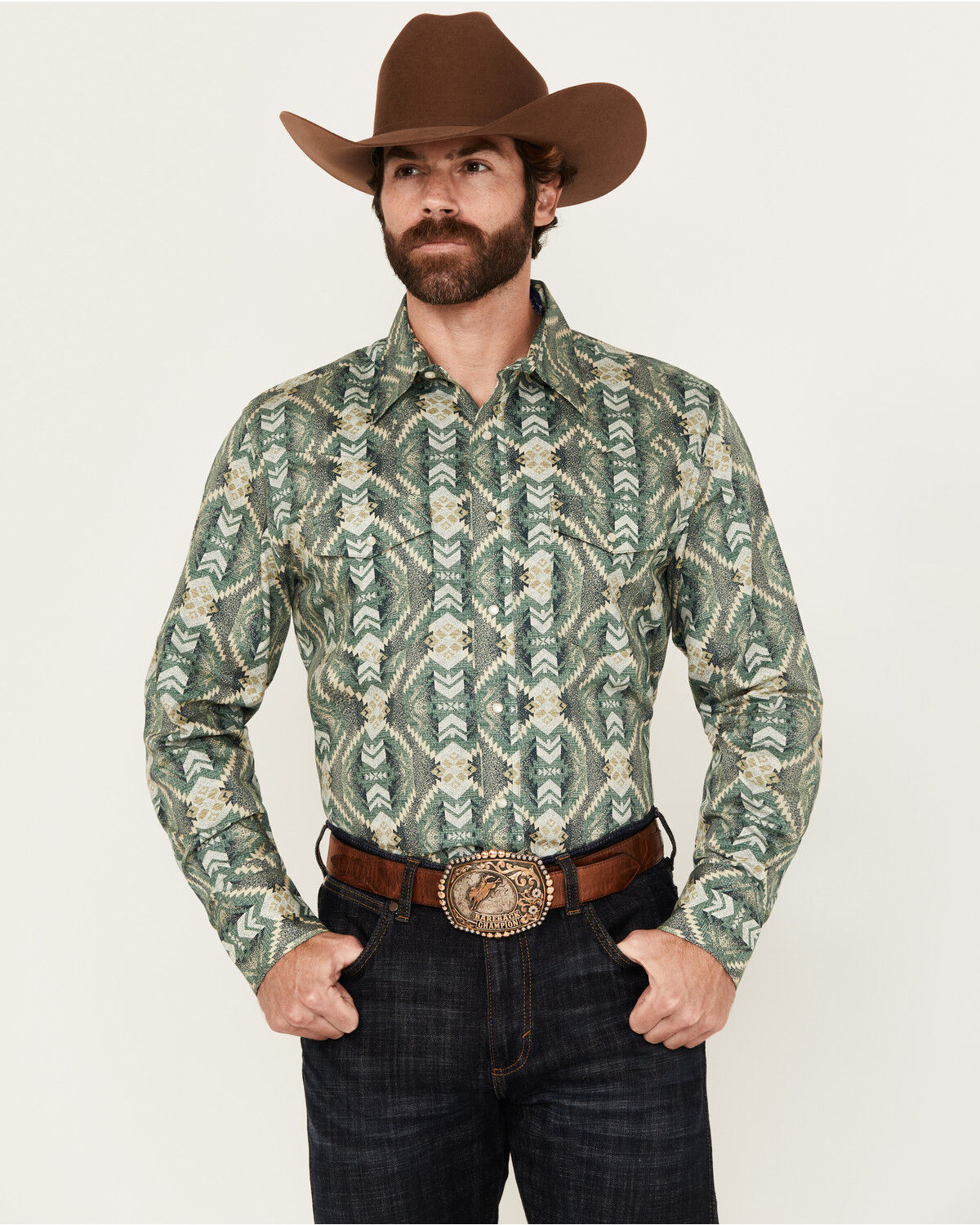 Wrangler Men's Checotah Southwestern Print Long Sleeve Pearl Snap Western Shirt