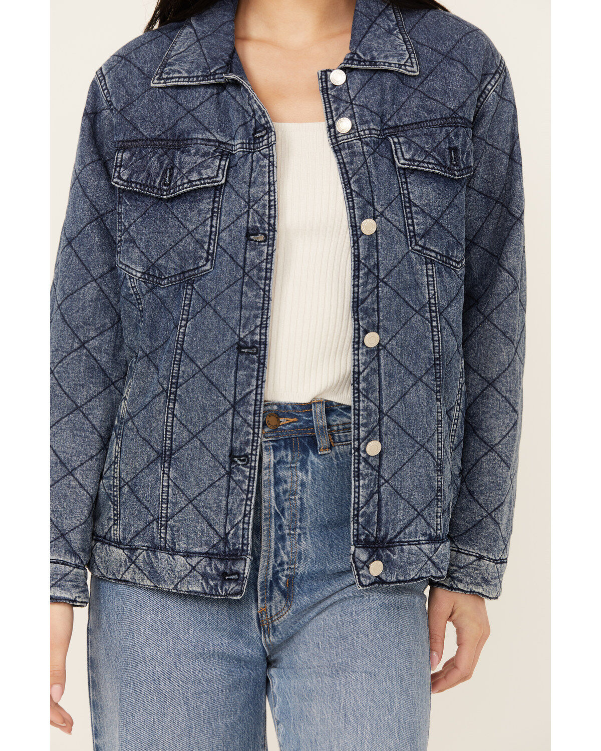 Revel Women's Diamond Stitched Denim Jacket