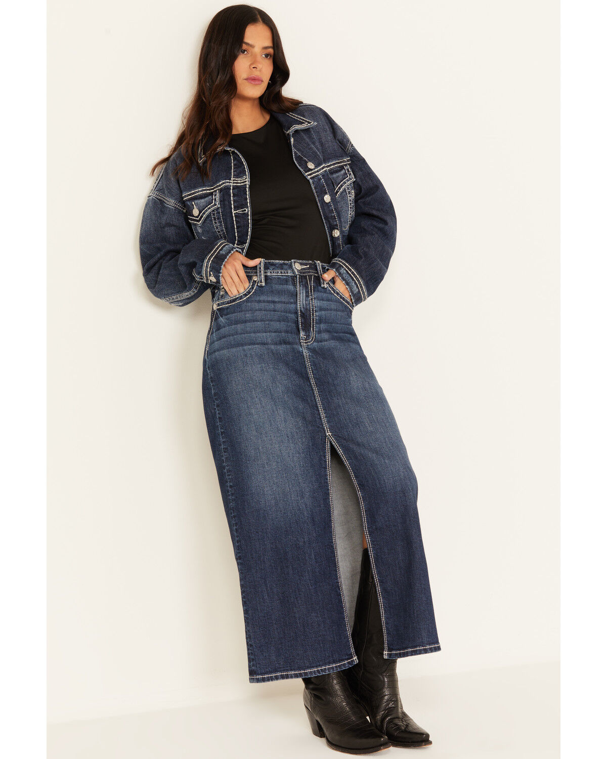 Miss Me Women's Dark Wash Cropped Denim Jacket