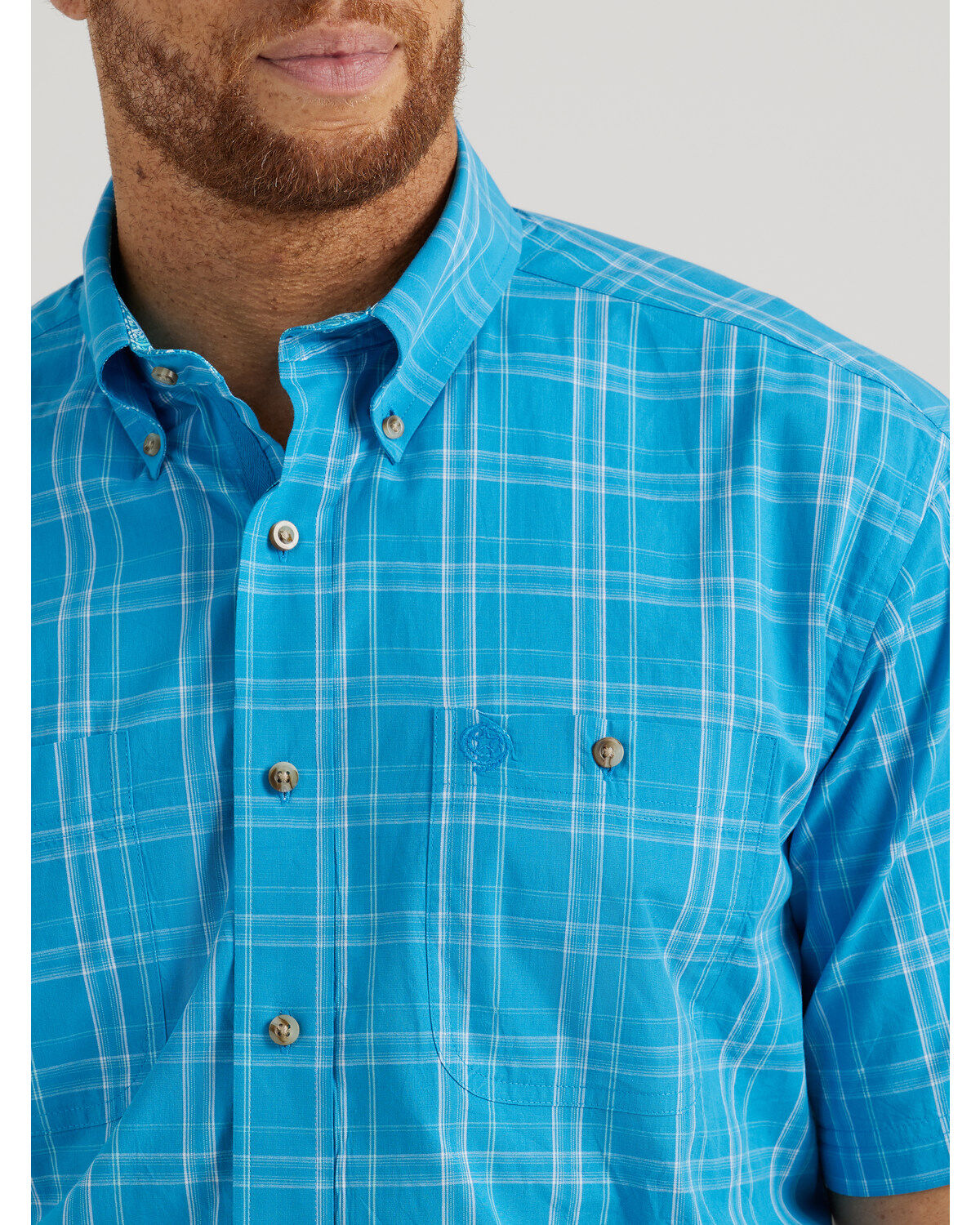 George Strait by Wrangler Men's Plaid Print Short Sleeve Button-Down Stretch Western Shirt