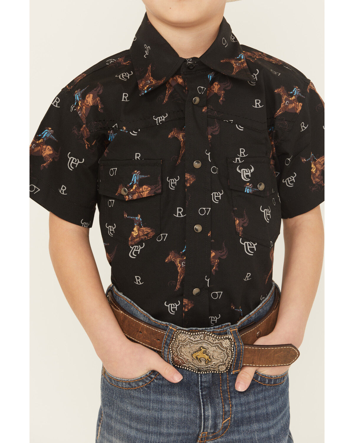 Cowboy Hardware Boys' Bronc Short Sleeve Snap Stretch Western Shirt