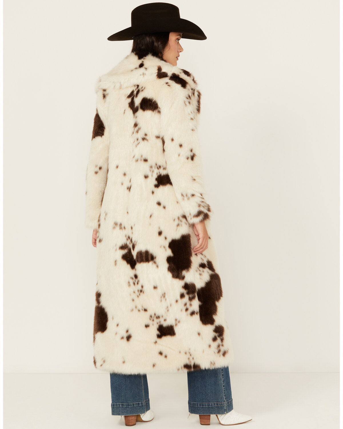 Powder River Outfitters Women's Cow Print Duster Faux Fur Coat