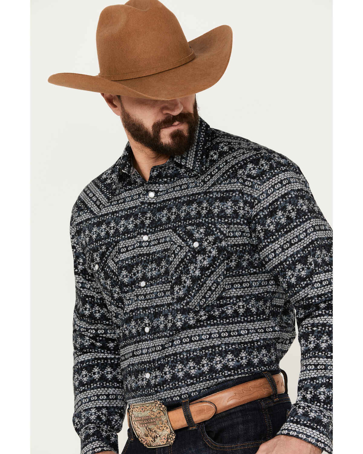 Rough Stock by Panhandle Men's Southwestern Stretch Long Sleeve Western Pearl Snap Shirt