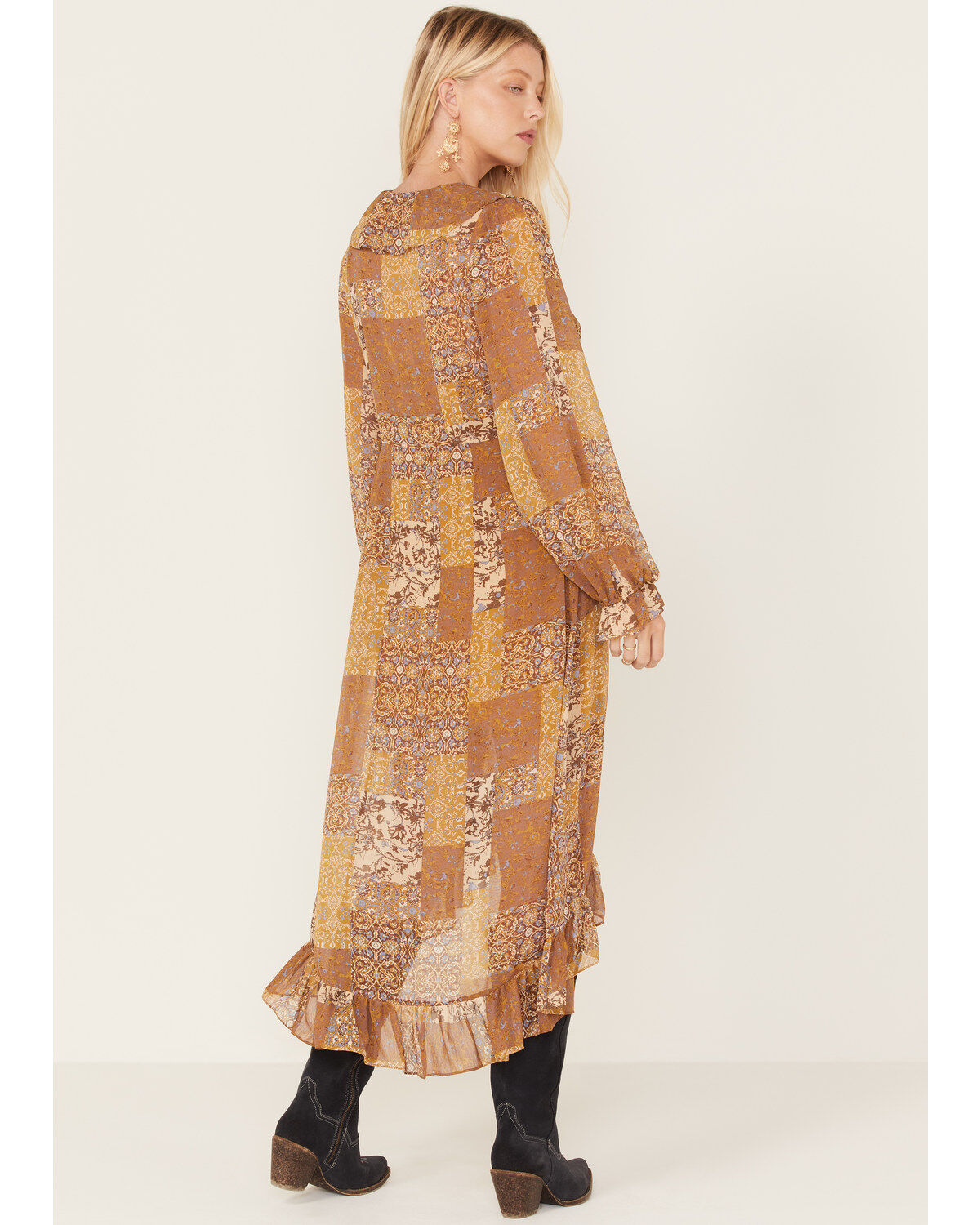 Beyond The Radar Women's Multi Patchwork Ruffle Midi Dress