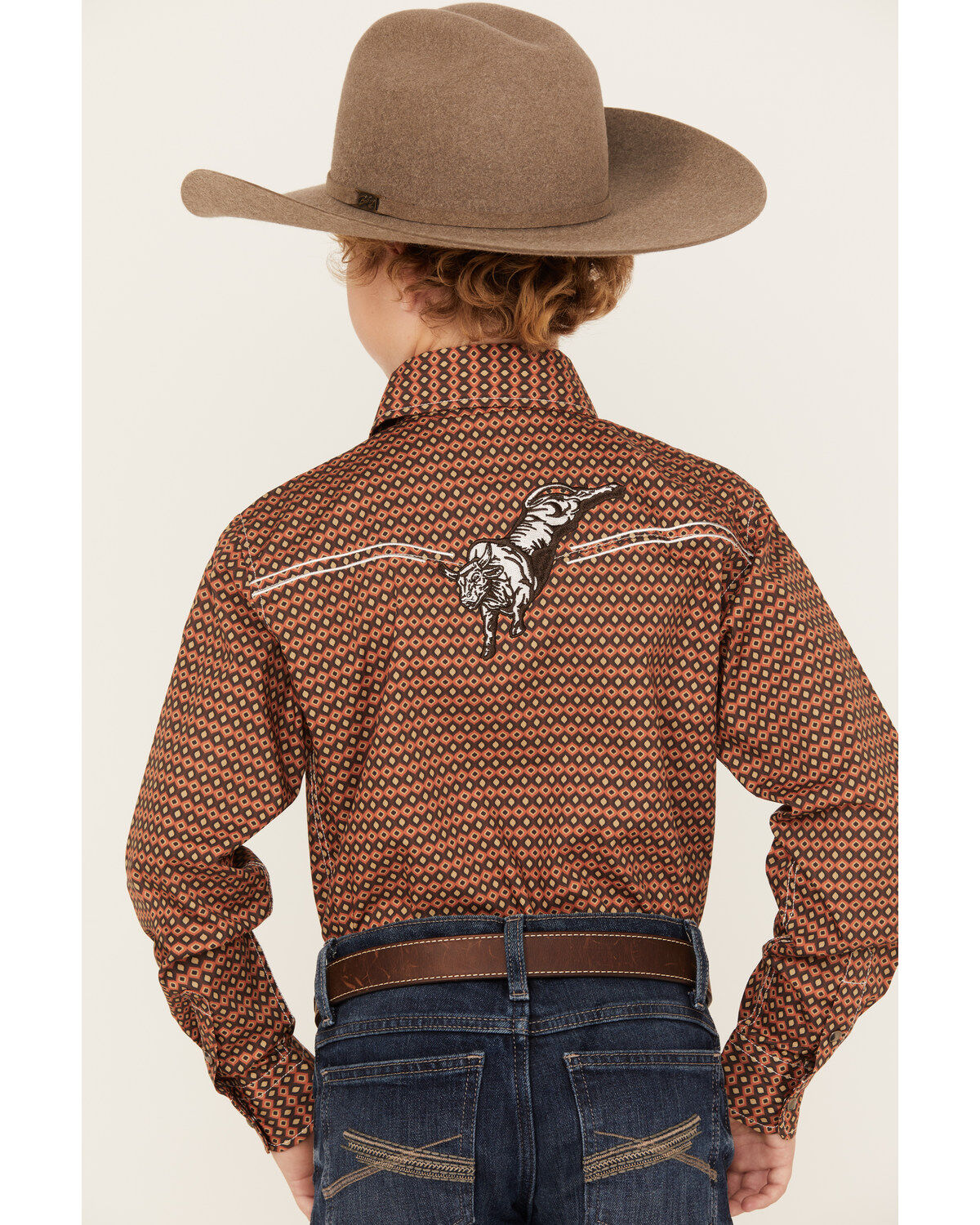 Cowboy Hardware Boys' Curvy Diamond Print Long Sleeve Snap Western Shirt
