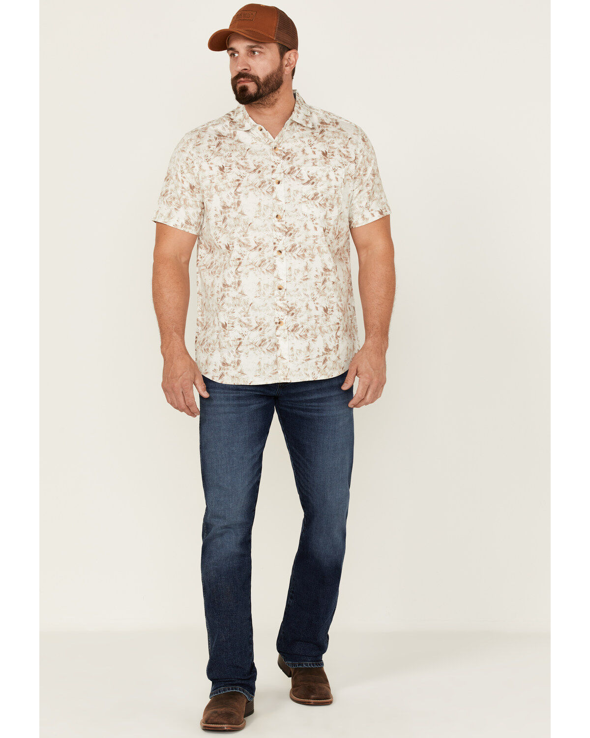 North River Men's Floral Print Short Sleeve Button Down Western Shirt