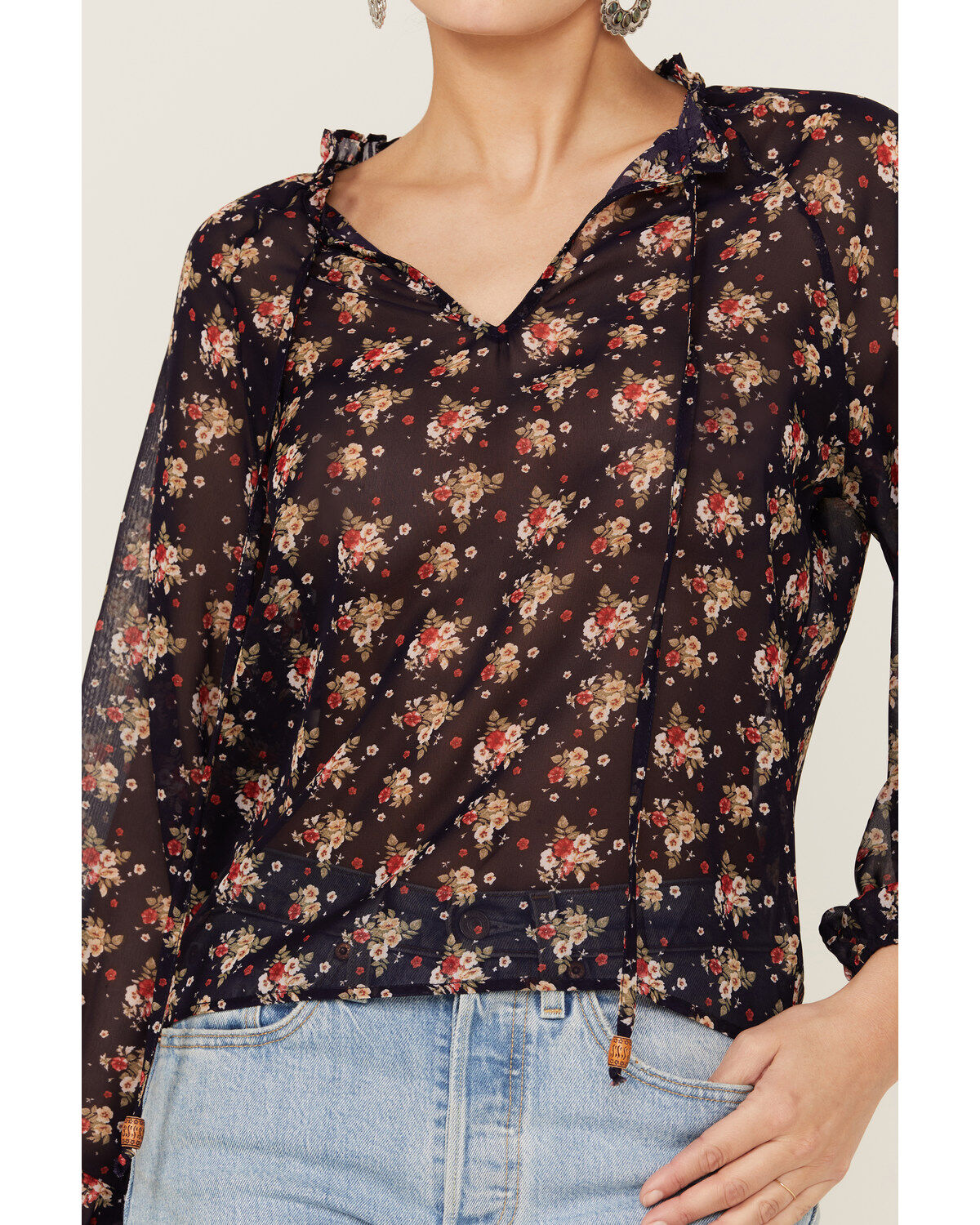 Wild Moss Women's Ruffle Neck Peasant Blouse