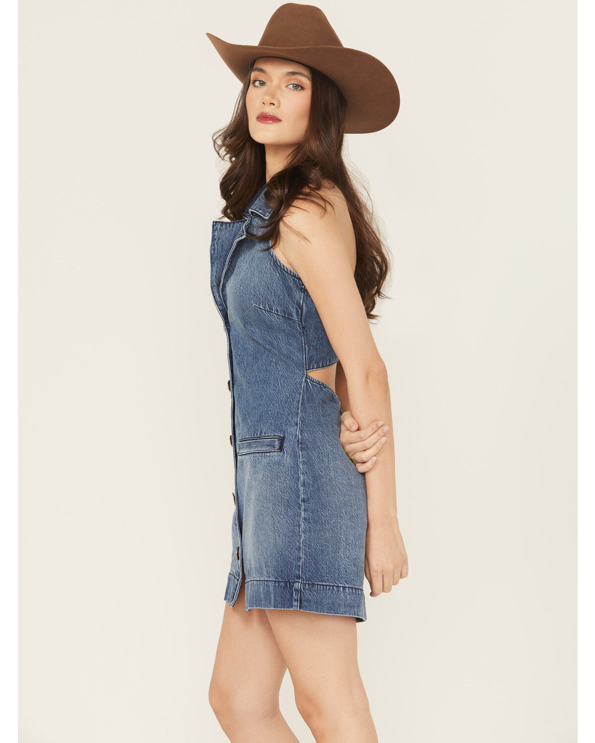 Show Me Your Mumu Women's Dark Wash Darien Sleeveless Button-Down Denim Mini Dress