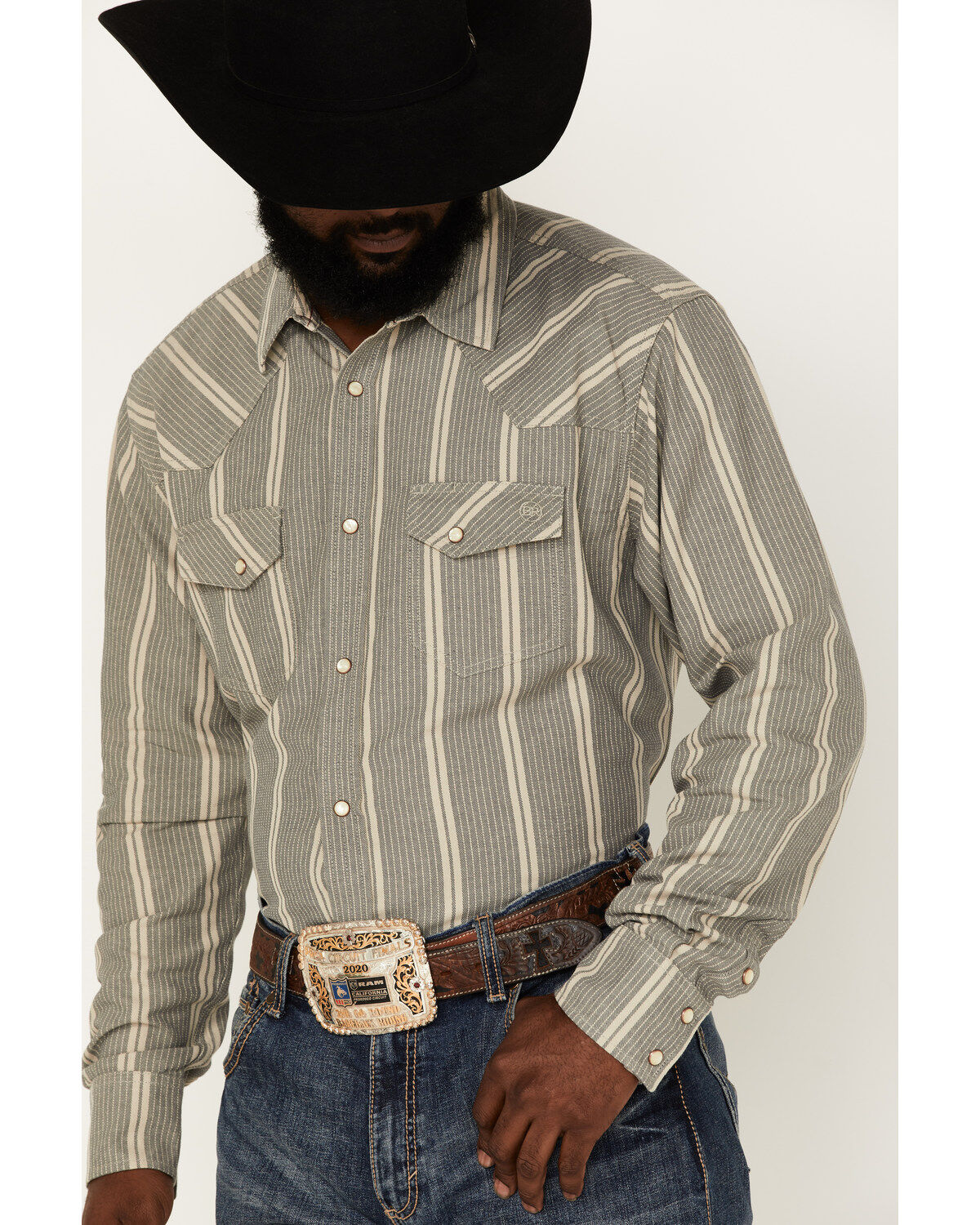 Blue Ranchwear Men's Striped Long Sleeve Pearl Snap Shirt