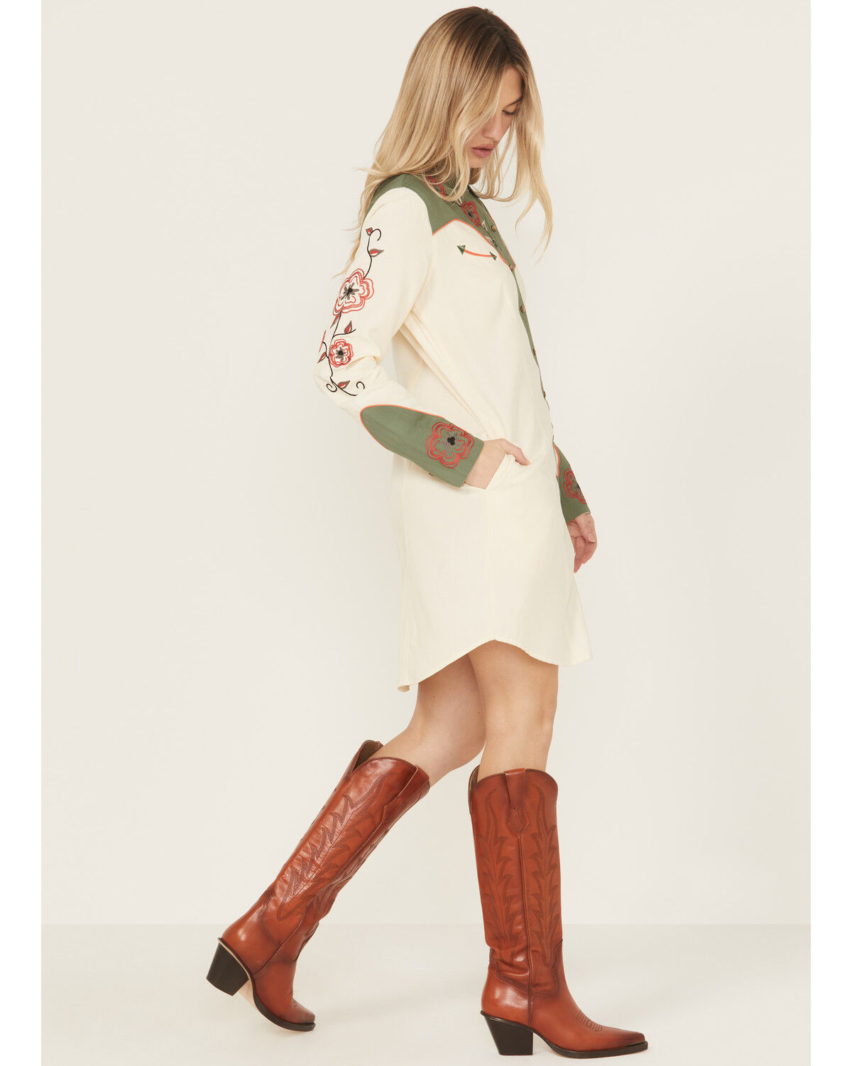 Panhandle Women's Retro Snap Embroidered Mini Shirt Dress