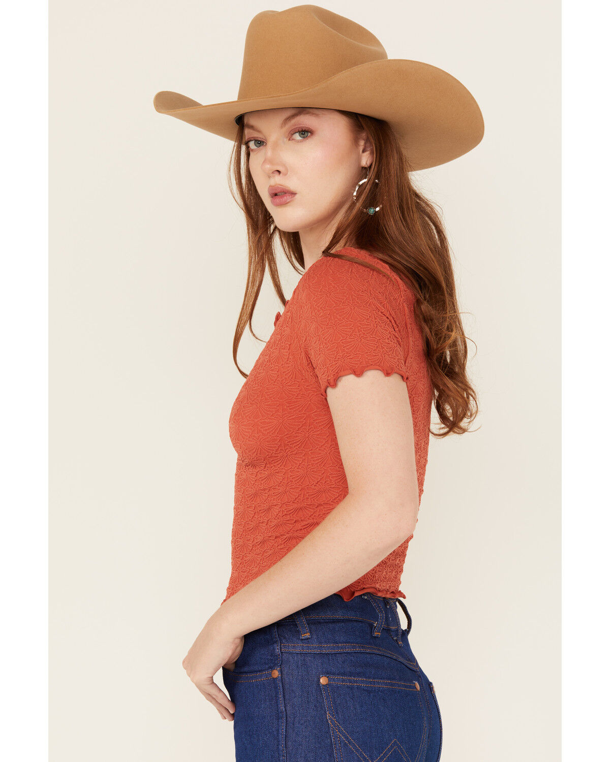 Fornia Women's Solid Lettuce Edge Short Sleeve Tee