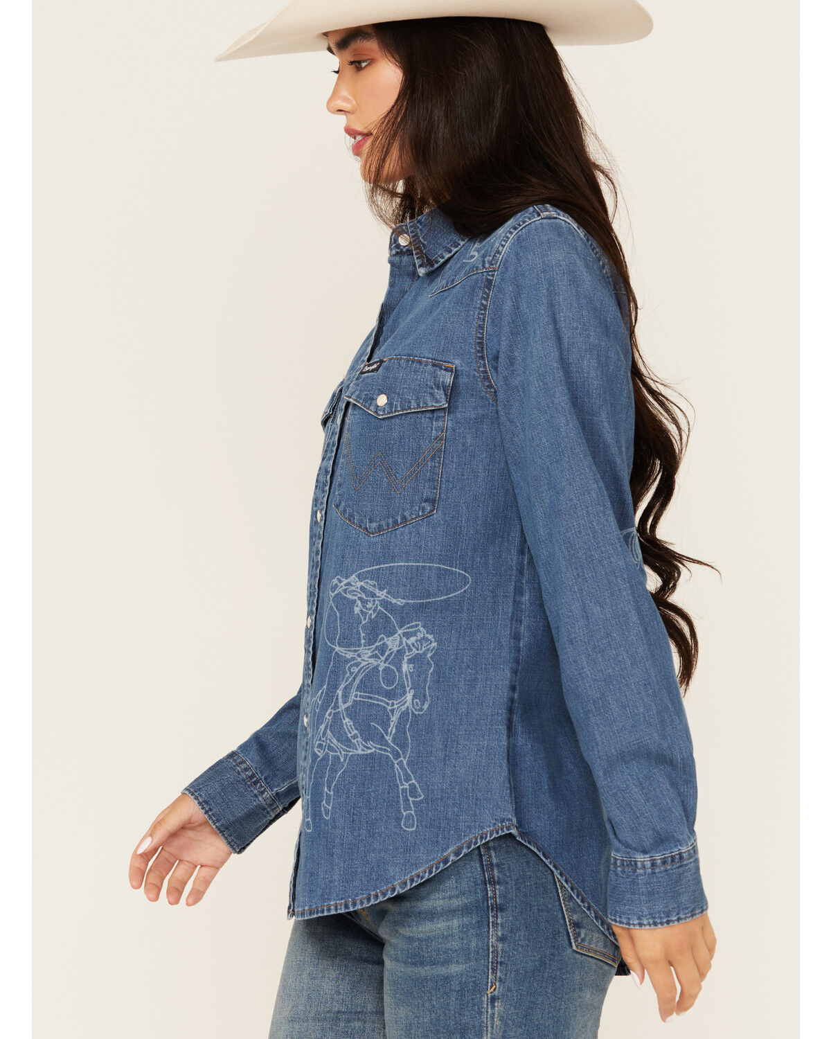 Wrangler Retro Women's Cowboy Long Sleeve Snap Denim Western Shirt