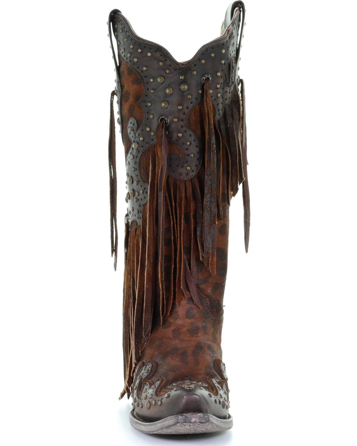 Corral Women's Leopard Stud & Fringe Western Boots - Snip Toe