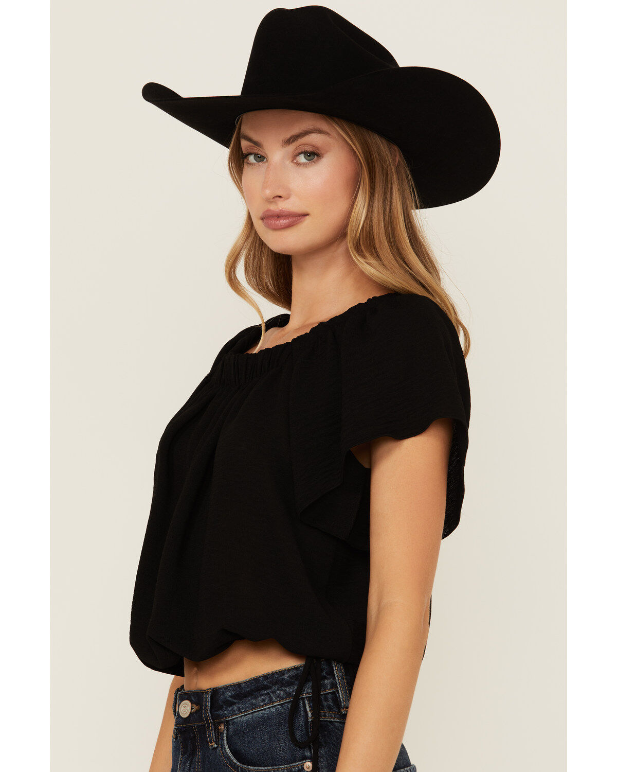 Wild Moss Women's Flutter Sleeve Peasant Top