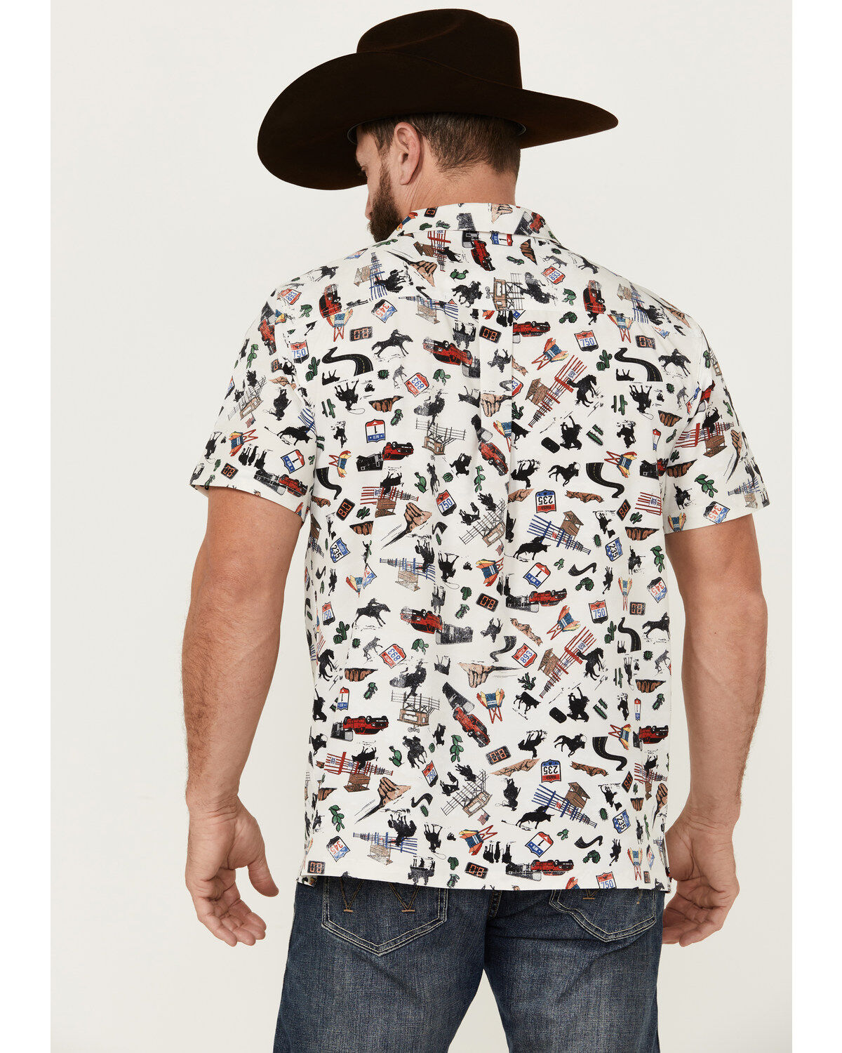 Cinch Men's Rodeo Conversational Print Short Sleeve Button-Down Performance Stretch Western Shirt