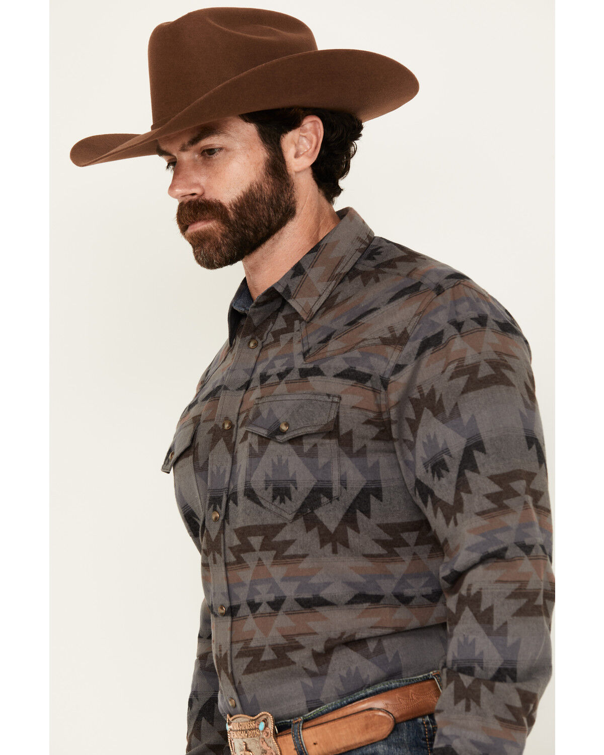 Cody James Men's Sebine Southwestern Print Long Sleeve Snap Flannel Shirt