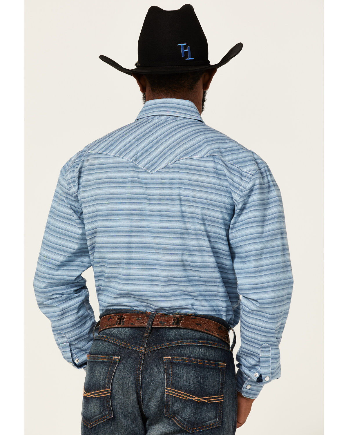 Rough Stock By Panhandle Men's Horizontal Dobby Stripe Long Sleeve Pearl Snap Western Shirt