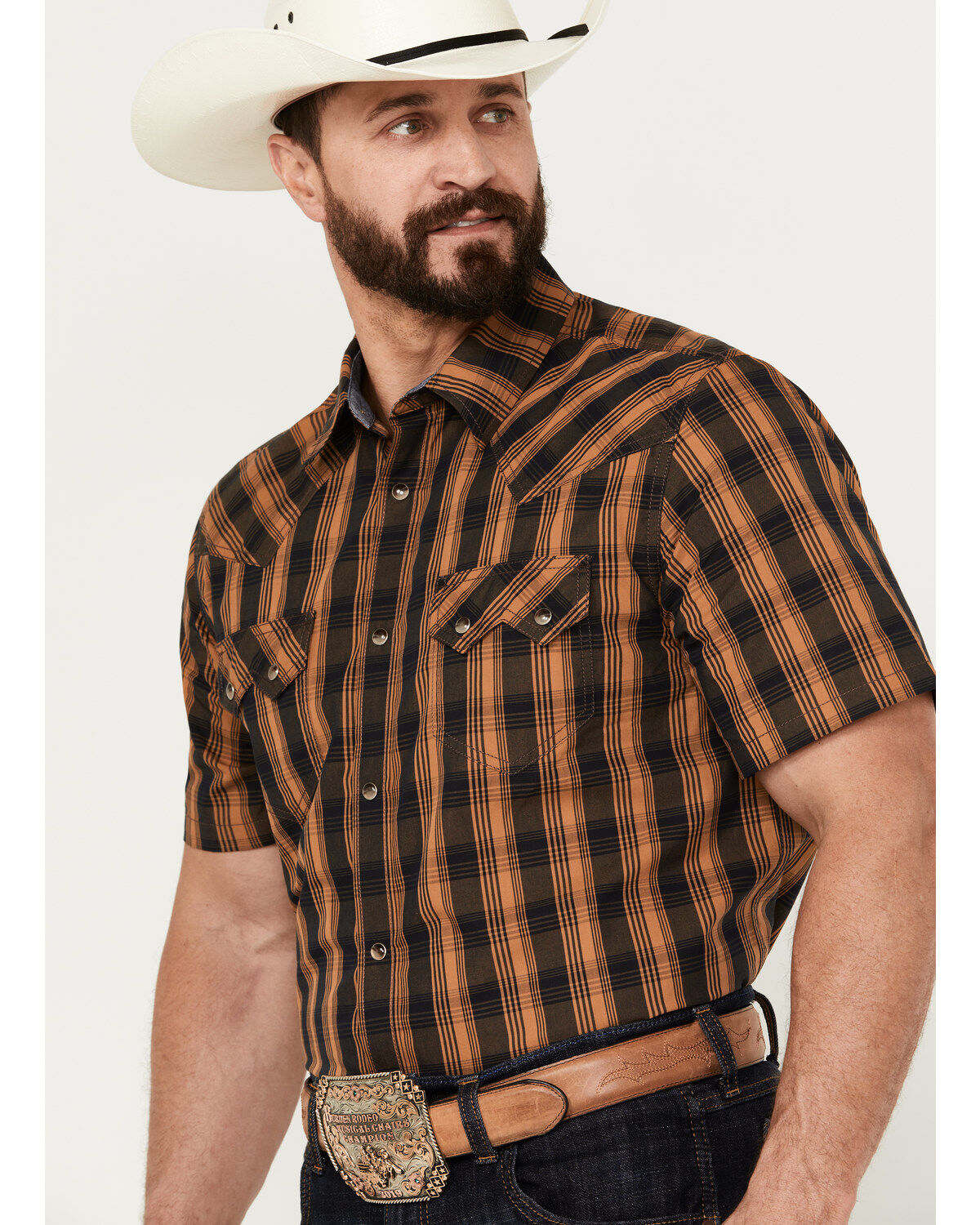 Cody James Men's Caliente Small Plaid Print Short Sleeve Western Snap Shirt