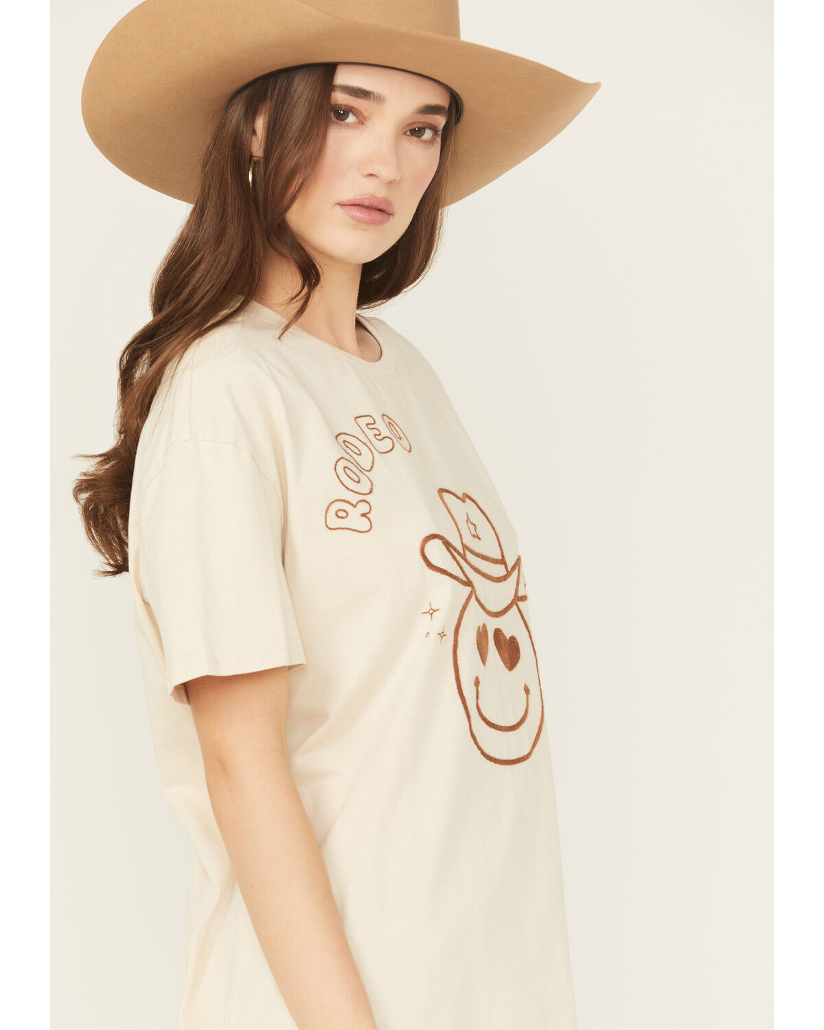 Blue B Women's Embroidered Smiley Rodeo Short Sleeve Graphic Tee