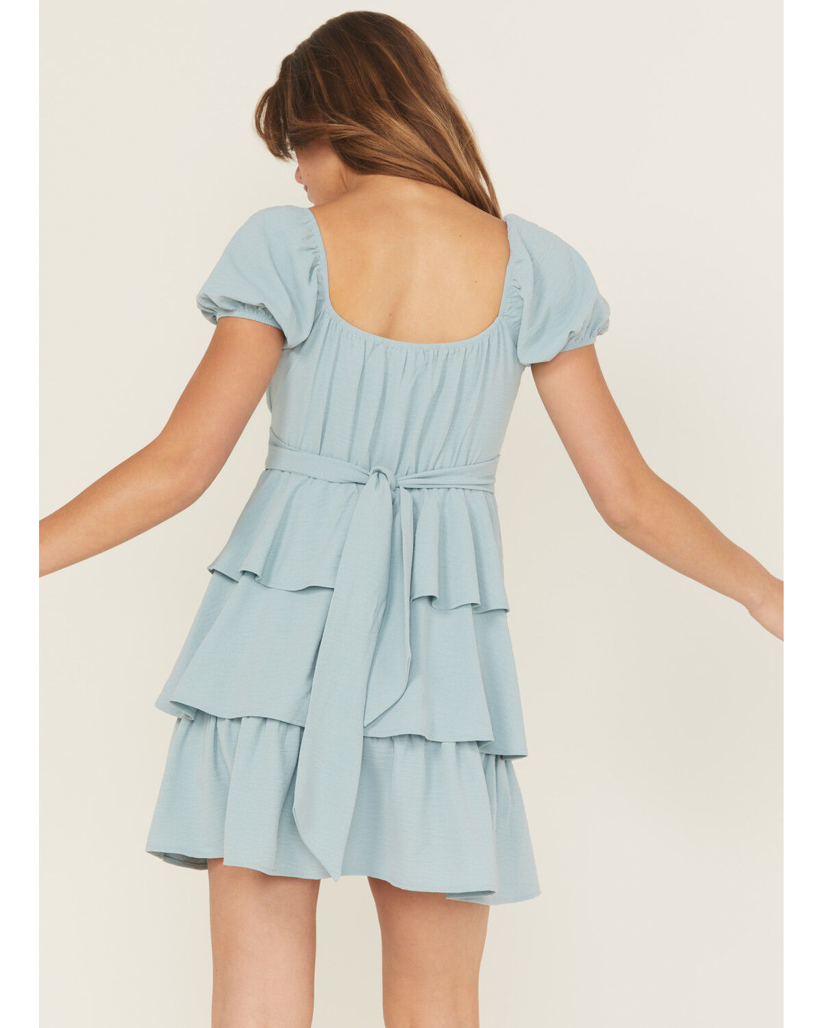 Originality Women's Solid Puff Sleeve Mini Dress