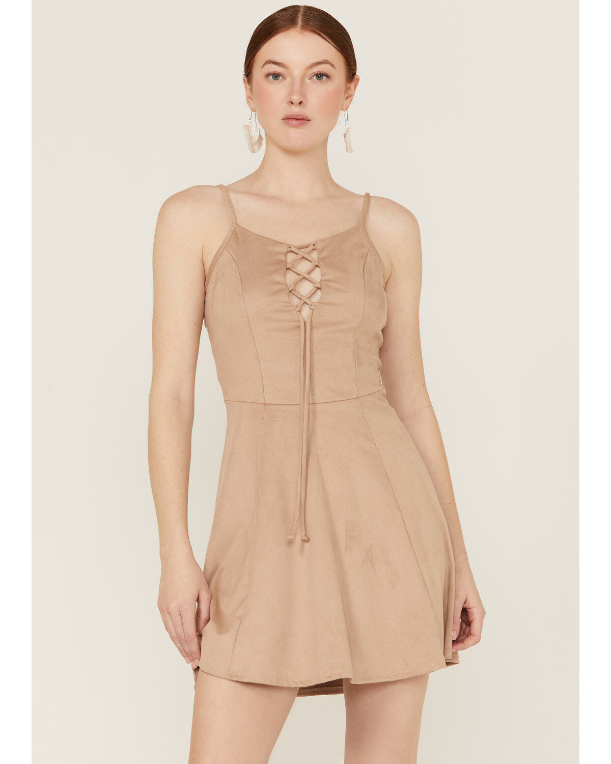 Wild Moss Women's Tie Front Faux Suede Mini Dress