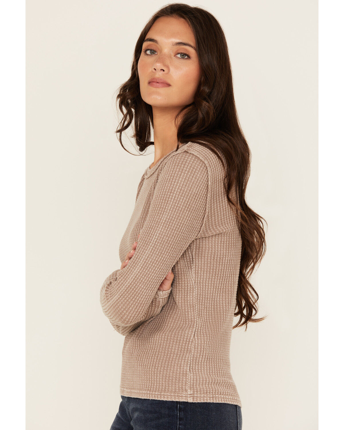 White Crow Women's Solid Long Sleeve Waffle Knit Shirt