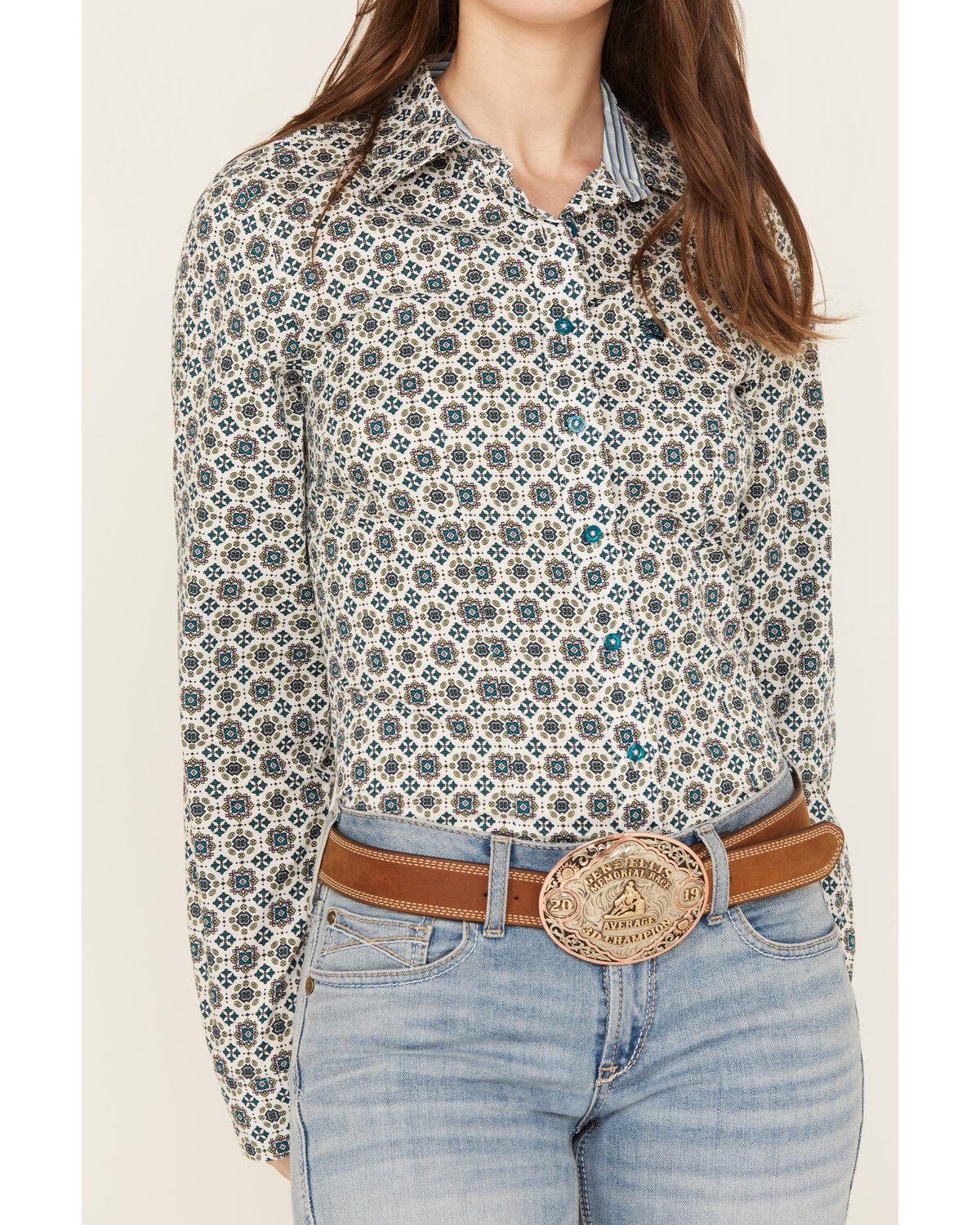 Cinch Women's Geo Print Long Sleeve Button Down Western Shirt
