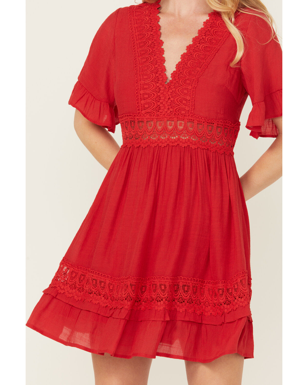 Wishlist Women's Solid Lace Trim Mini Dress